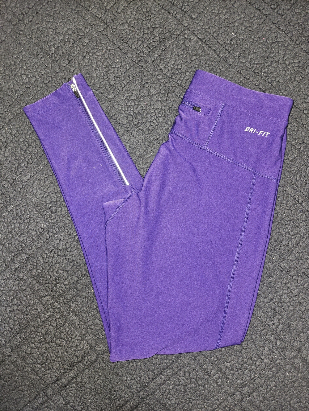 Nike Dri-FIT Purple Running Leggings Ankle Zippers Reflective Size L